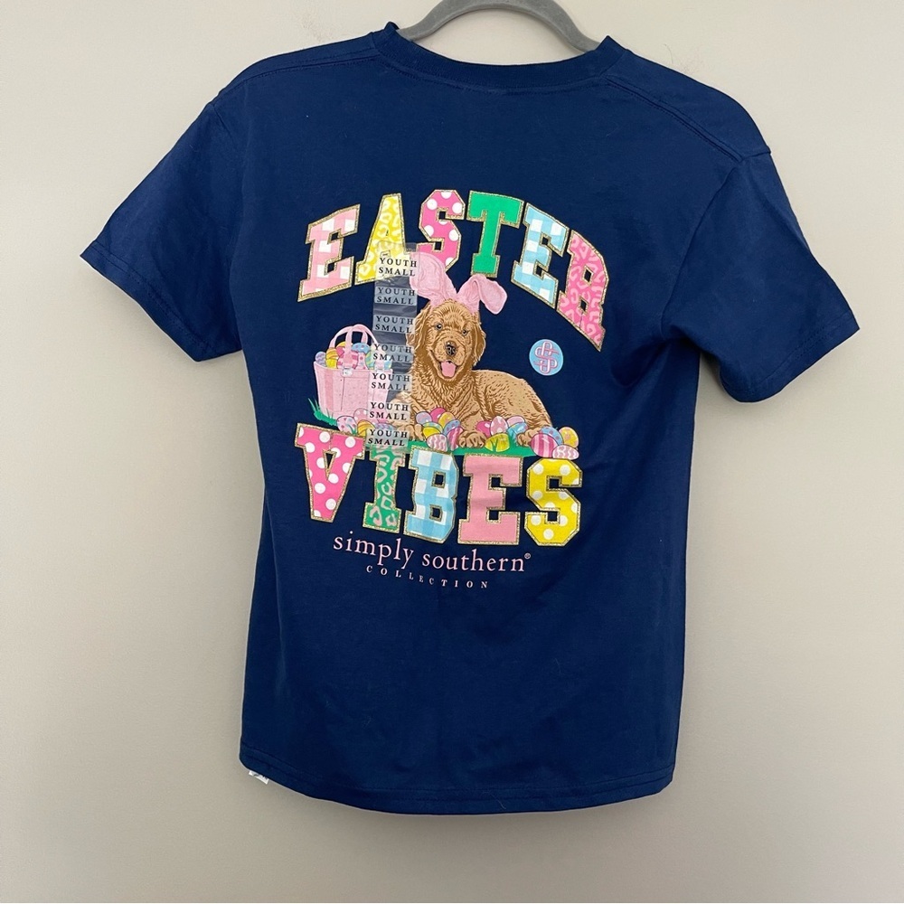 Simply Southern Navy Tee with Colorful Bunny Row - Picture 4 of 5
